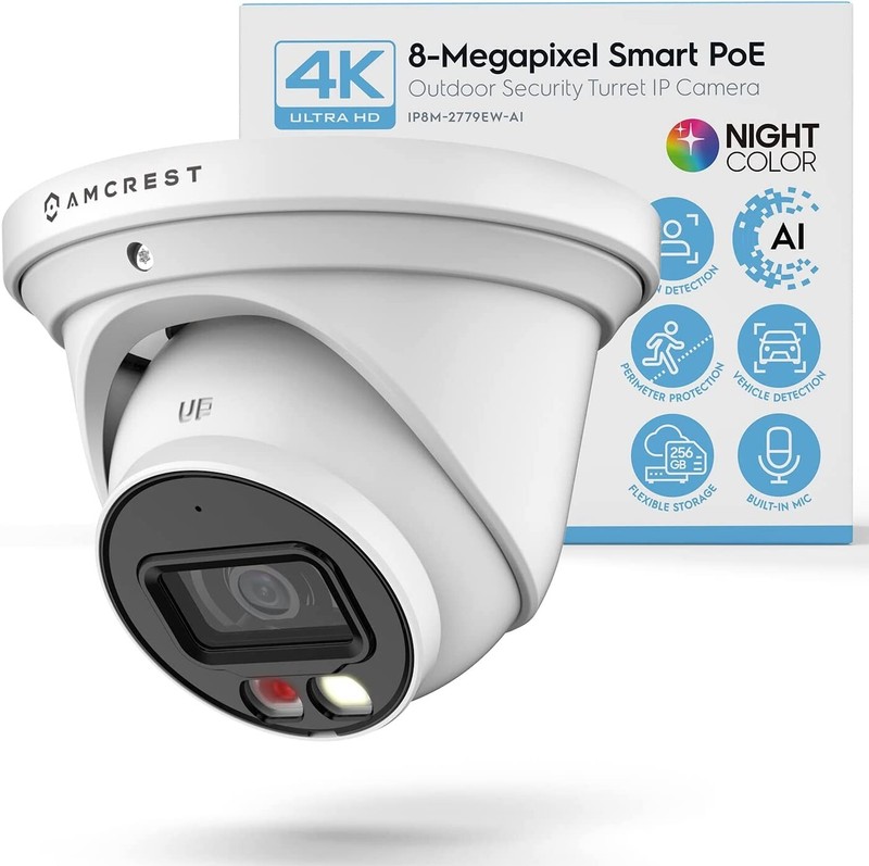 Amcrest 4K POE AI IP Security Camera Microphone 8MP Turret Color Night Vision