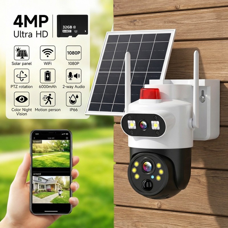 Solar Battery Powered Wireless WiFi Outdoor Pan/Tilt Home Security Camera System