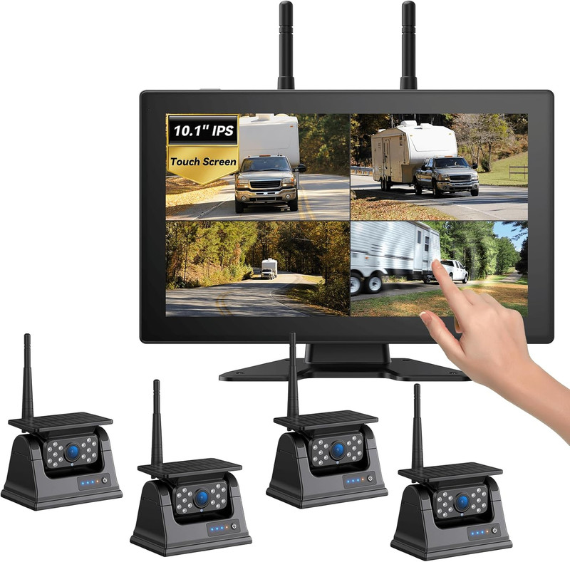 4 Magnetic Solar Wireless Backup Camera HD 1080P 10.1″ 1 Min Magnetic Easy Insta