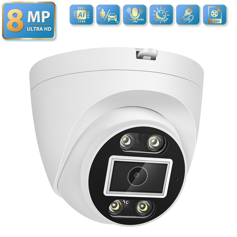 POE 8MP IP Audio Dome Camera Outdoor Indoor for Security Compatible for NVR
