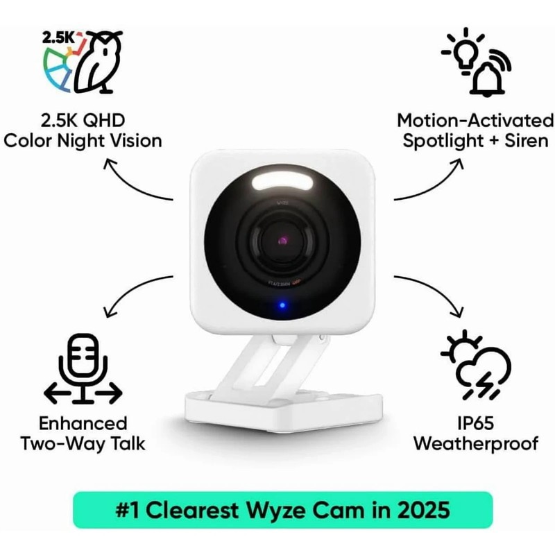 ✅ Wyze Cam V4 2.5k QHD Wired IP65 Weather Resistant In/Outdoor Camera - Grey ✅ gallery