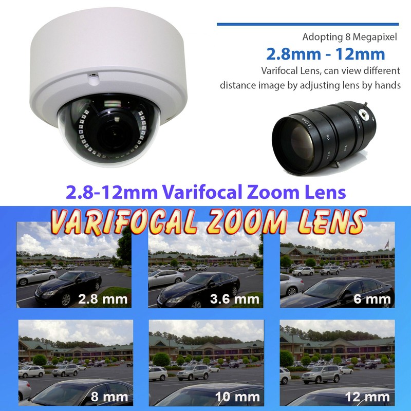 8MP 2160p Ultra HD 4K IP 2.8-12mm Varifocal Zoom PoE IP Dome PoE Security Camera gallery