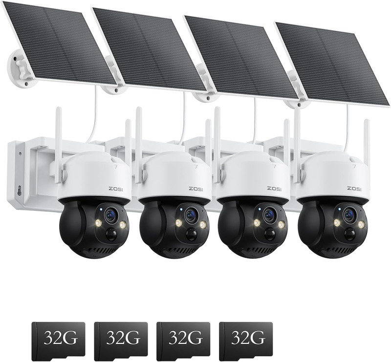 C291 4 X 2.5K 4MP Wireless Battery Security Camera Outdoor, Solar Powered Pan/Ti