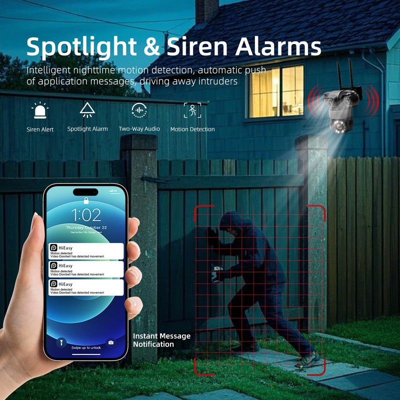 4-Lens Wireless Security Camera Outdoor, 2K HD Image PTZ 360° Surveillance, C... gallery