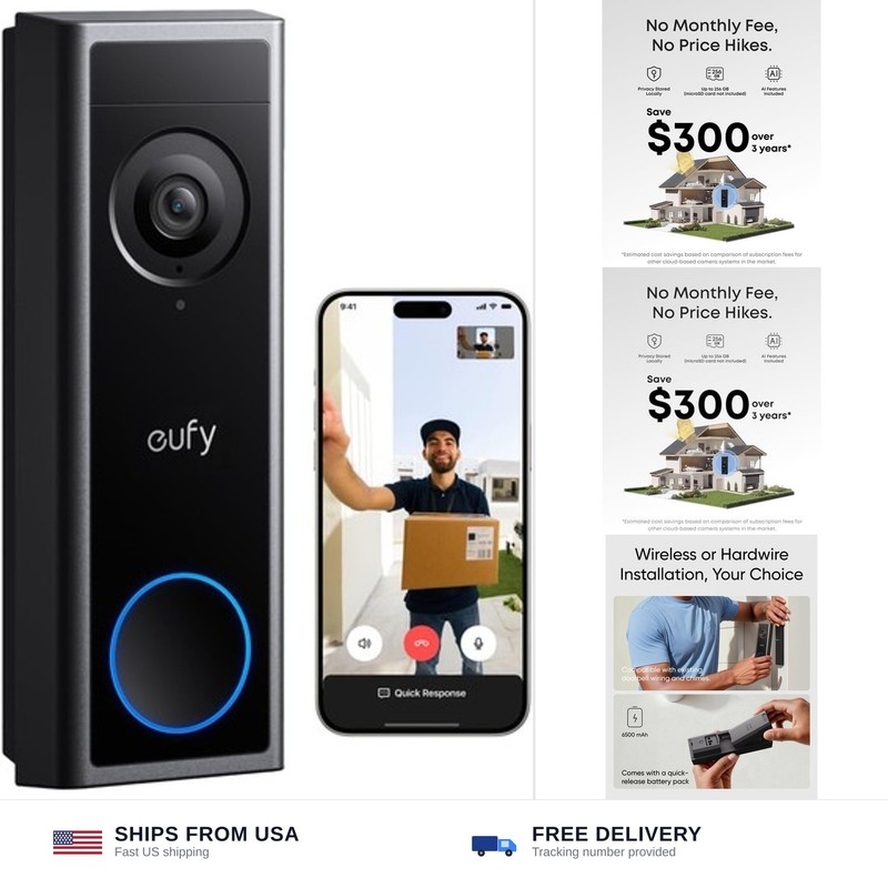 eufy Security Video Doorbell C31, 2K FHD, Battery or Wired, No Subscription |…