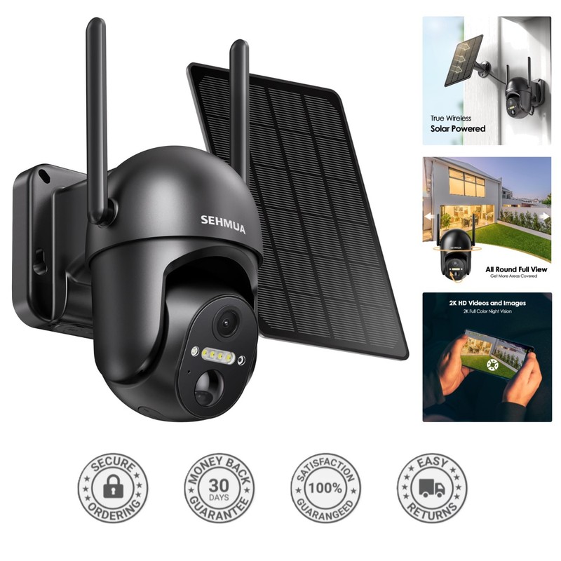 2K Wireless Solar Security Camera with 360° View and Color Night Vision