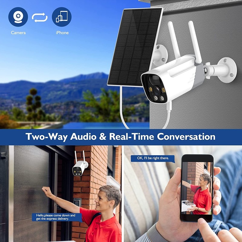 2K Camara Solar Inalambrica De Seguridad Wifi IP66 Para Casas Exterior Con Audio gallery
