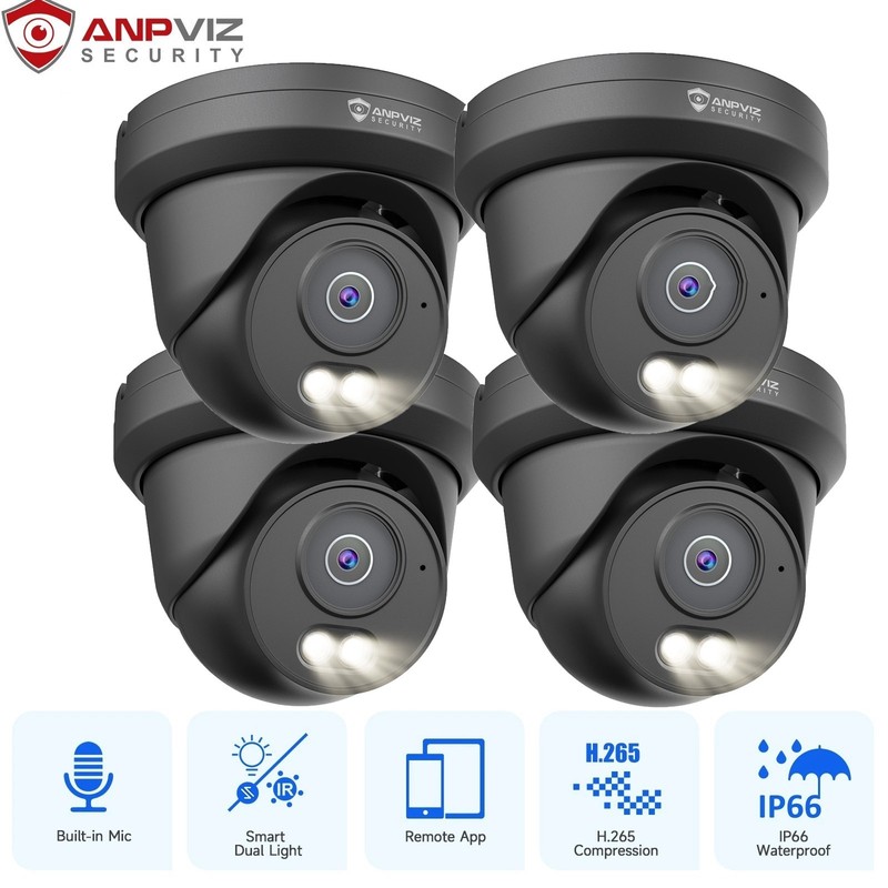 Anpviz 4PCS 4MP PoE IP Camera Outdoor Human Detection Color Night Vision ONVIF