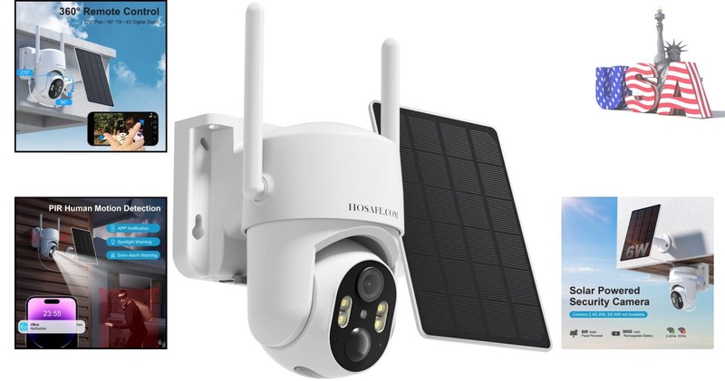 Real-Time Two-Way Talk Solar Camera - 360° PTZ Wireless Home Security System gallery
