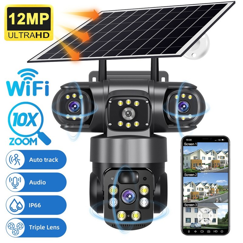 3 Lens Solar Camera 12MP Battery Home Security Outdoor Wifi Night Vision Camera gallery