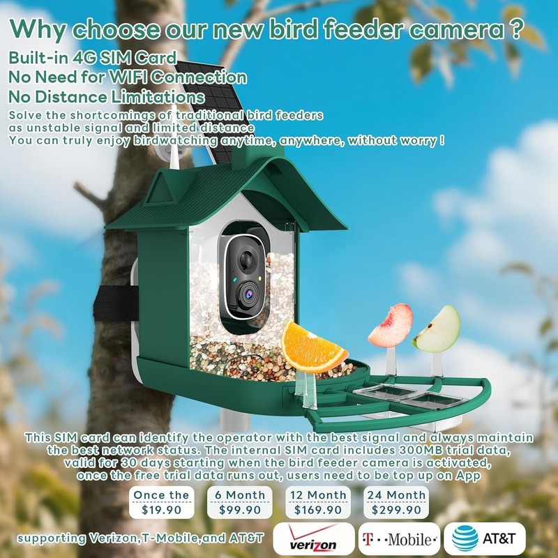 Cellular Smart Birdfeeder Cam, Built-in 4G LTE Sim Card, Solar Powered gallery