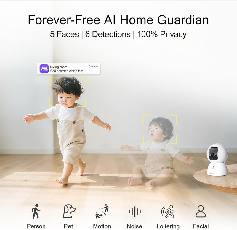 2-Pack 5G Indoor Security Cameras with AI Tracking and Night Vision gallery