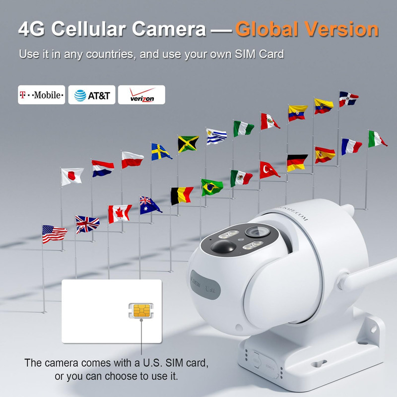 4G LTE Solar Security Camera, 2K HD, 360 PTZ, No Wifi, Night Vision, 2-Way Talk gallery