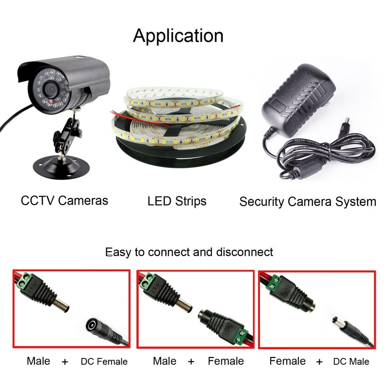 DAYKIT 10 Pairs 12V Male+Female 2.1x5.5MM DC Power Jack Plug 2.1x5.5MM, Black gallery