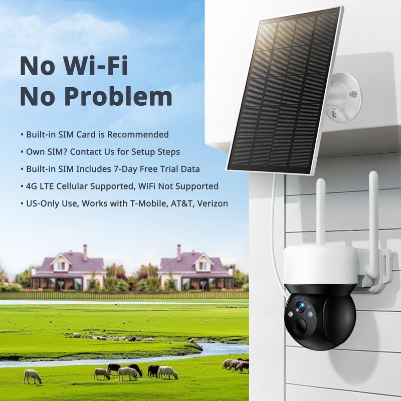 4G LTE Cellular Solar Wireless Outdoor, No WiFi with SIM Card & 32GB SD, 2K C... gallery