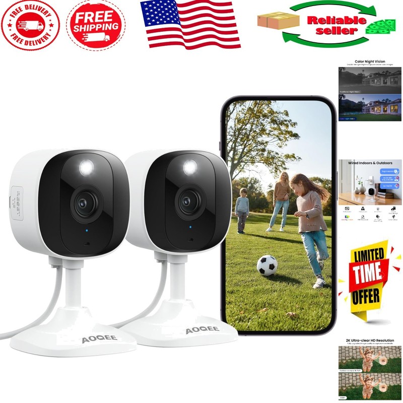 Color Night Vision 2K Cameras for Pets and Family – Works with Alexa – 2 Pack