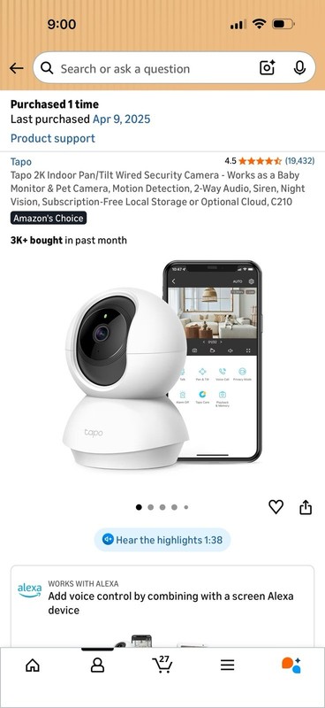 TP-Link Tapo C210 2K Resolution Pan/Tilt Home Security Camera - White gallery