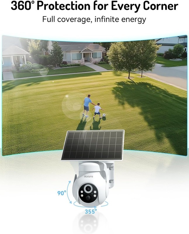 blurams 2K Solar Outdoor Wireless Camera 360° PTZ Security Cam Auto Track Color gallery