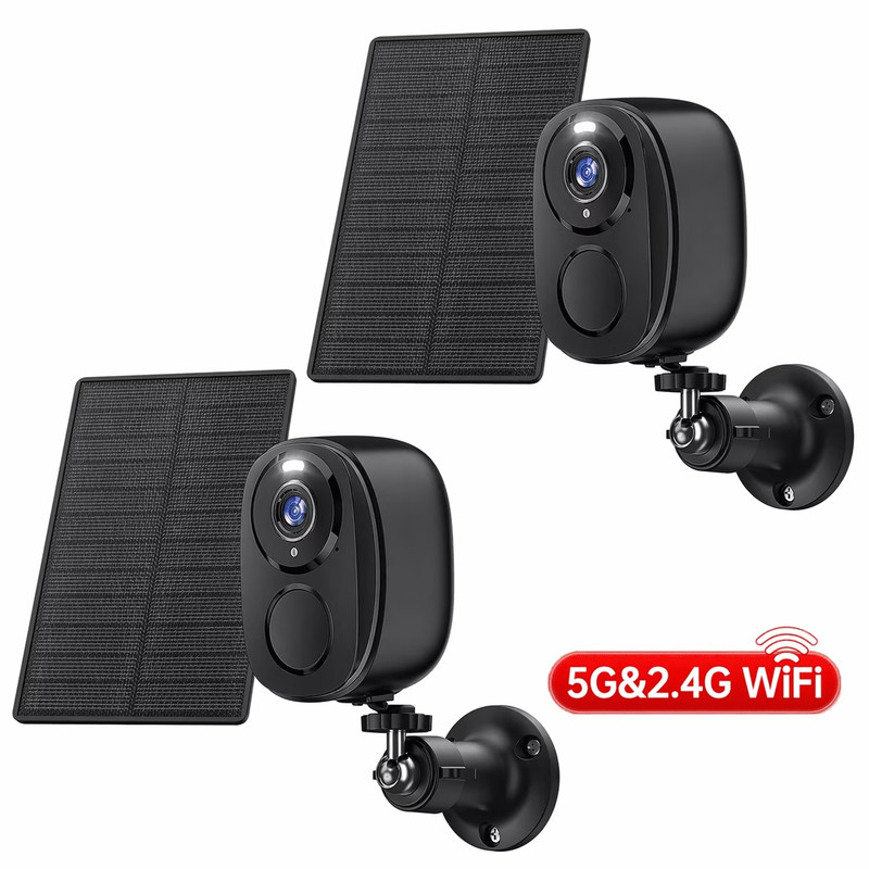 2 Pack Solar Outdoor Security Camera, Wireless Battery Powered, 2.4/5Ghz Wifi, 2