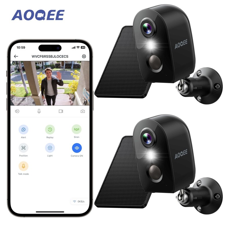 2X AOQEE 2K Wireless Solar Security Camera Outdoor WiFi Human Detection Alert