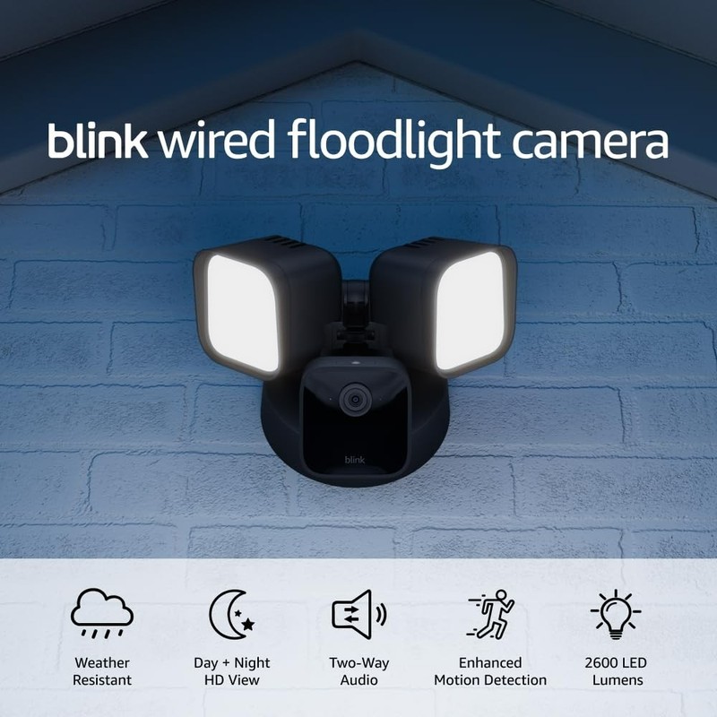 NEW Blink Wired Floodlight Camera HD Smart Security Cam Alexa Sealed - Black gallery