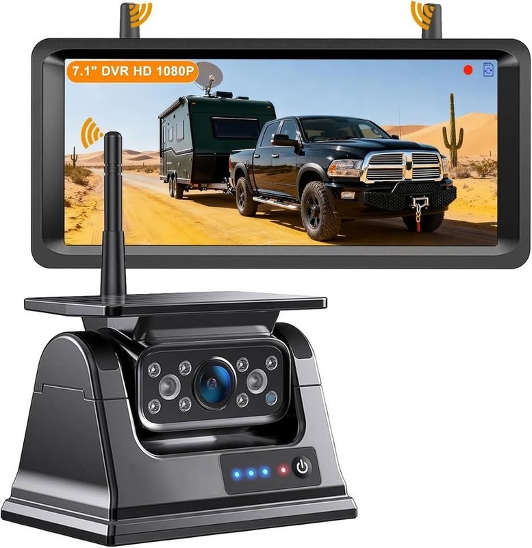 DOUXURY Wireless Backup Camera Solar Magnetic 7.2" 1080P DVR RV Truck Trailer gallery