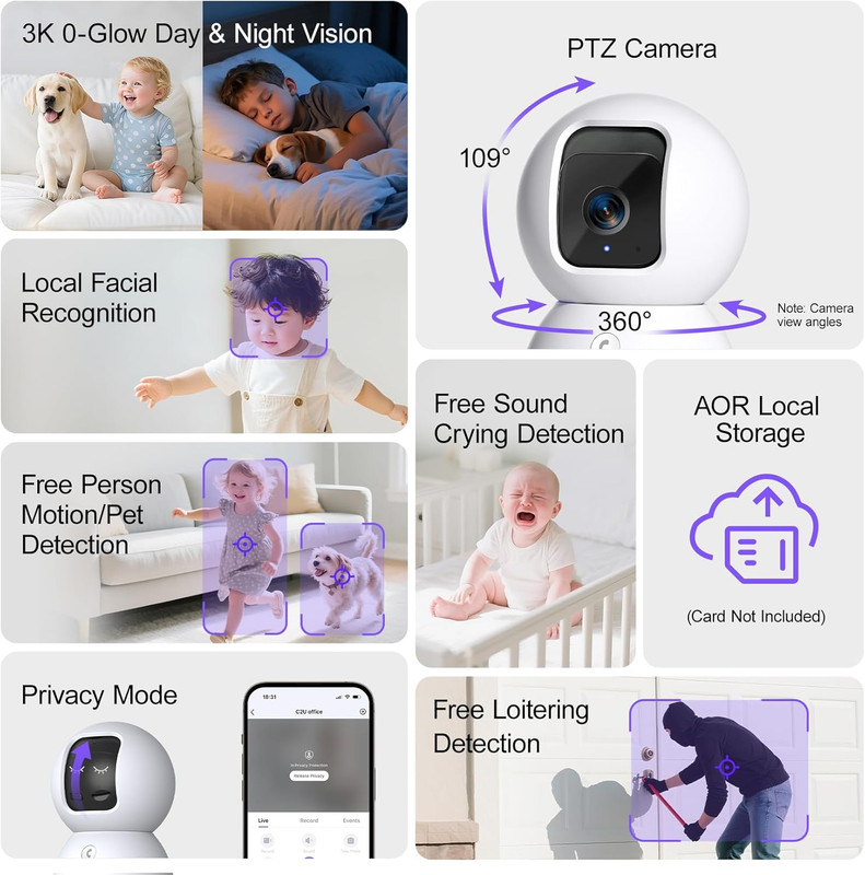 2-Pack 5G Indoor Security Cameras with AI Tracking and Night Vision gallery
