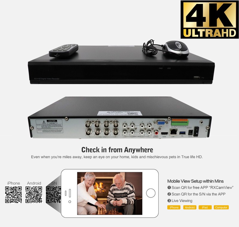8 Channel 4K DVR (4) 5MP Waterproof HD-TVI AI Bullet Security Camera System gallery