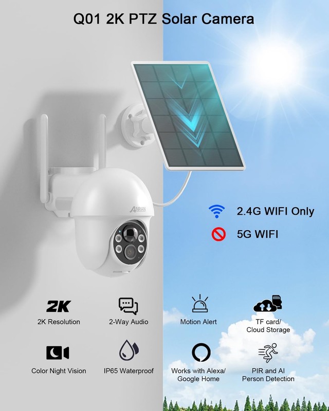 Wireless Security Camera 2K Ultra HD Solar 360° View - IP65 Waterproof, 2-Way gallery