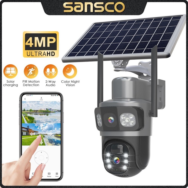 2K Solar Wireless Security Camera 4MP WiFi 355° PTZ Dual Lens 2-Way Audio Color