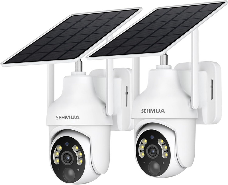 2K Solar Security Cameras Wireless Outdoor, 2 Pack 360° View Pan/Tilt Wifi Secur gallery