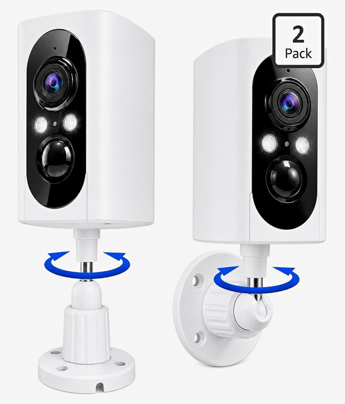 2-Pack 2K Wi-Fi Security Cameras 355° Pan PIR Night Vision 2-Way Audio IP65