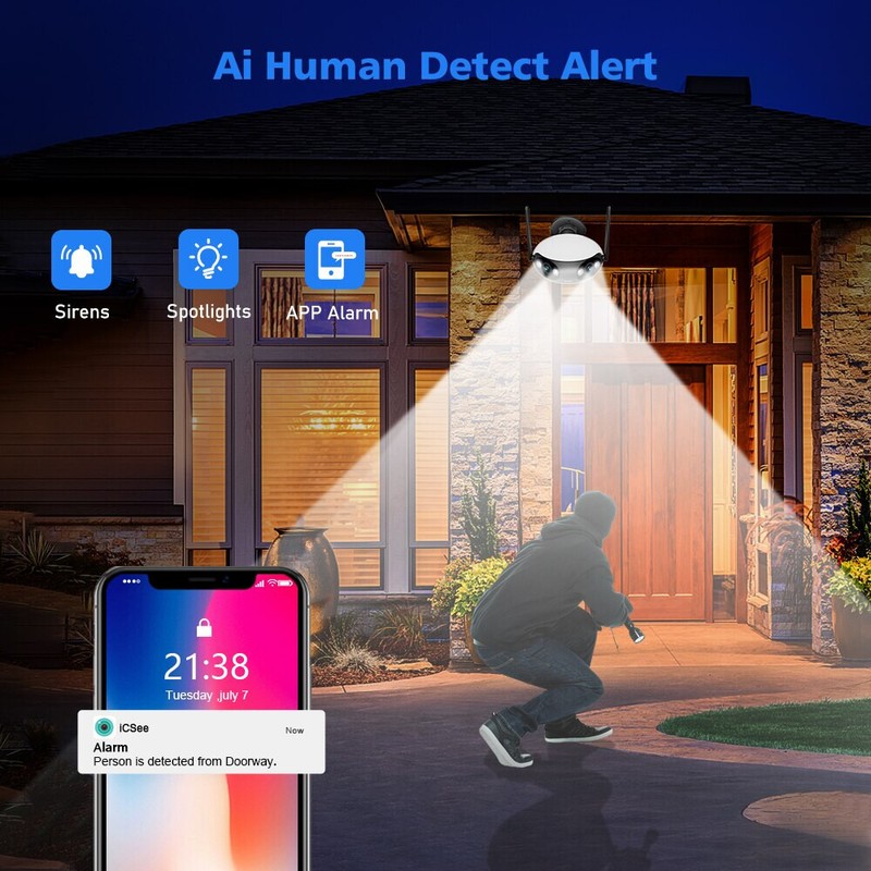 4MP PoE IP Security Camera Two-Way Audio Dual Lens 180° View Color Night CCTV gallery
