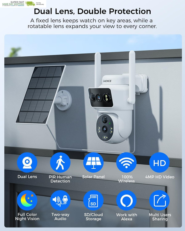 Solar Dual Lens Security Cameras Wireless Outdoor, Home Dual Lens Security Camer gallery