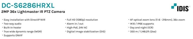 IDIS DC-S6286HRXL 2 Megapixel 36x Network PTZ Camera for Outdoor use gallery