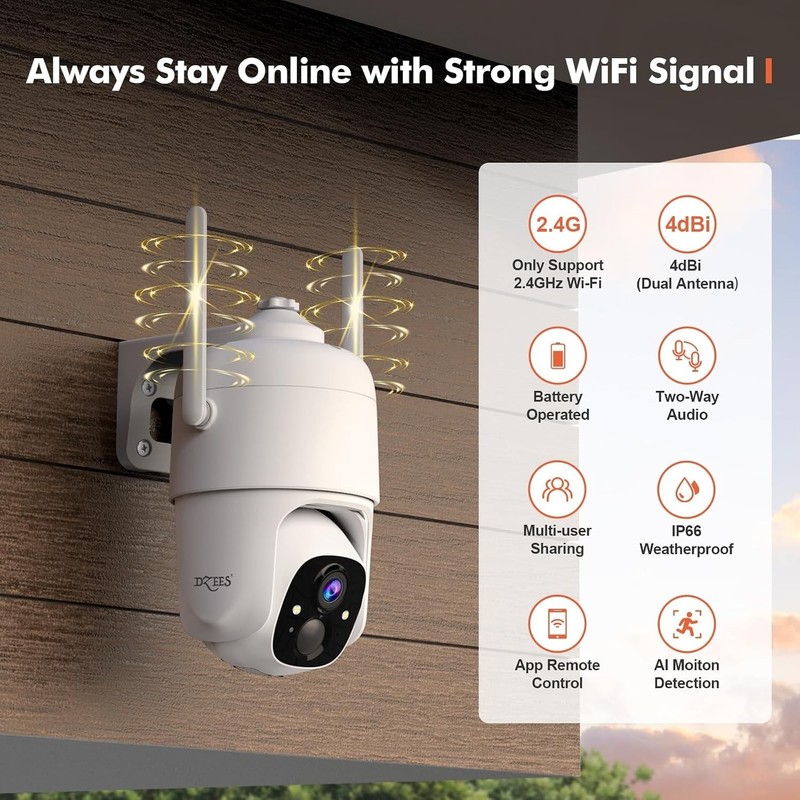 PTZ Wireless Security Camera 2K Battery Outdoor 4 Pack IP66 Night gallery