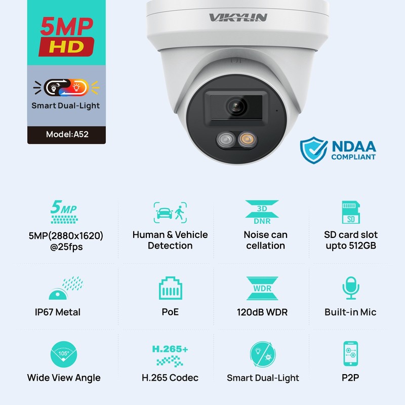 4Pack Vikylin 5MP Smart Light Full Color+IR IP POE Security Camera Outdoor ONVIF gallery