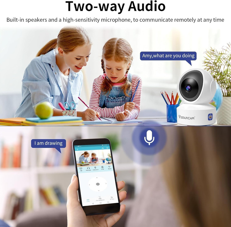 3MP Pet Camera Indoor with Phone App, 360° Indoor Security Camera with Color Nig gallery