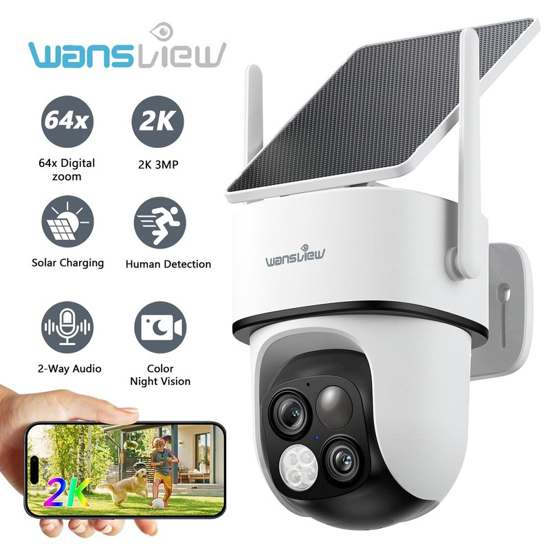 Wansview 3MP Dual-Cam Solar Security Camera WiFi Wireless Outdoor Ai Detection