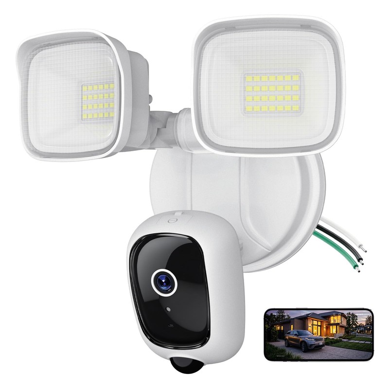 2K Hardwired Flood Light Camera, 3500LM Dual-Head Outdoor Security Camera wit…