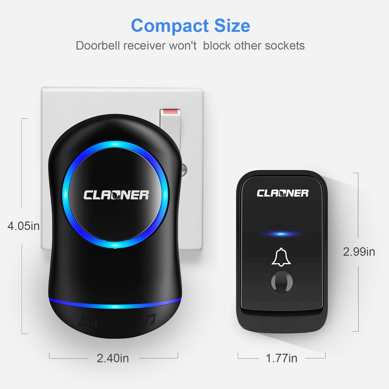 CLAONER Wireless Doorbell Plug & Play Waterproof Door Bell Kit 1000ft, 45 Chimes gallery