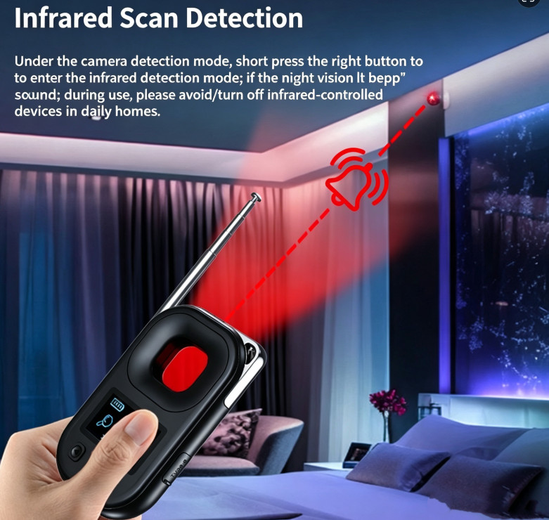 Hidden Camera Detector Infrared Scanner Vibration Alarm Portable Anti-Spy Finder gallery