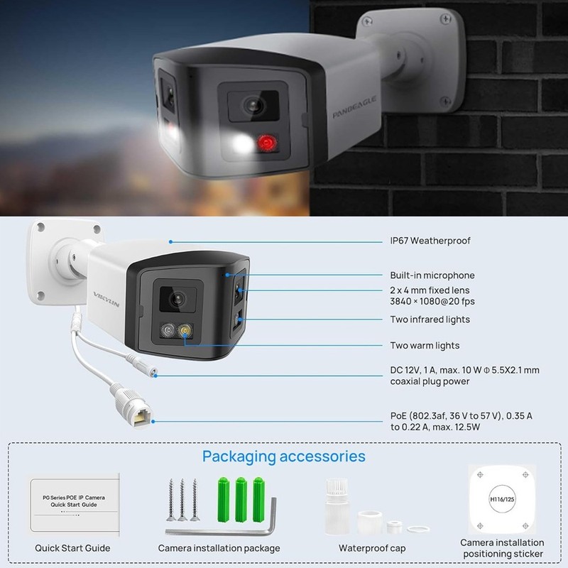 Vikylin 4K 180° Wired Dual Lens IP Camera Full Color Motion Detection 2Way Audio gallery