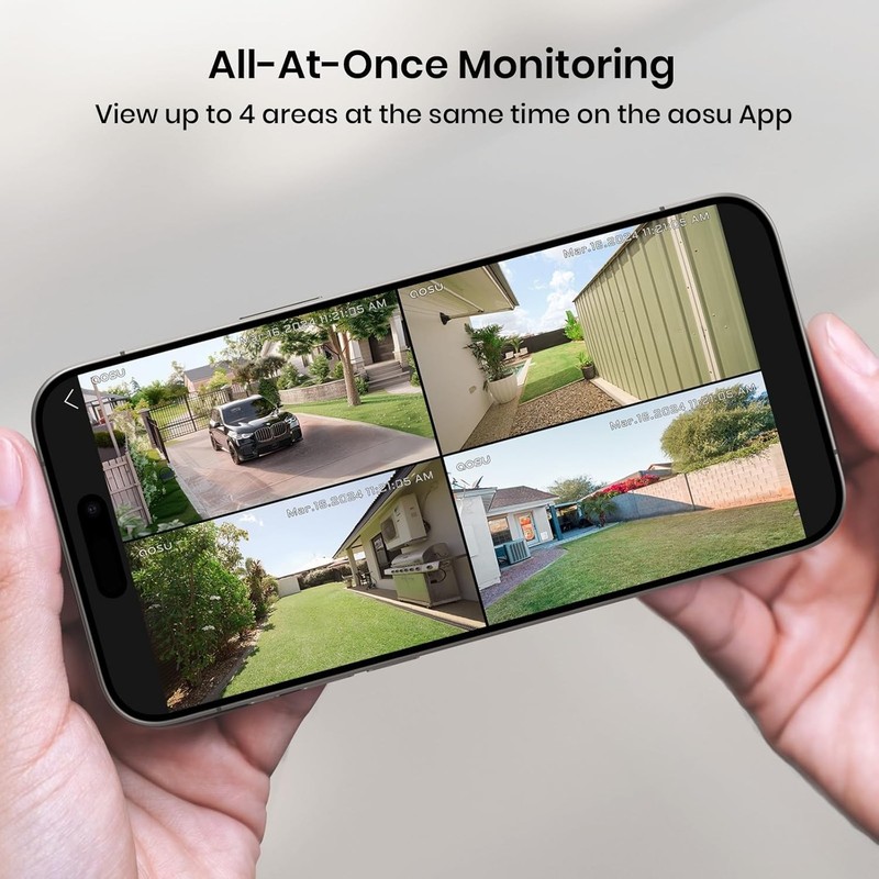 AOSU Solar Security Cameras 4 Cam Kit Wireless Outdoor 2K 360° Pan Tilt Auto Tra gallery
