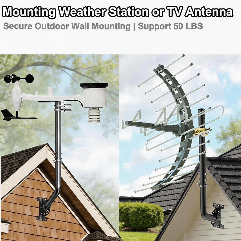 Heavy Duty 28" Adjustable Antenna Wall Mount Bracket - 2-Pack Black gallery