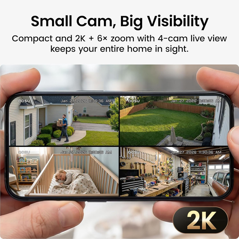 Wireless Indoor/Outdoor Security Camera Kit with base Local Storage, 2K with 6X gallery