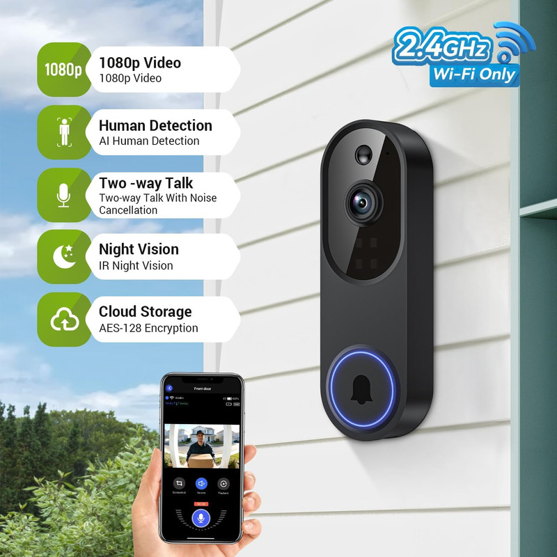 Lunelyx 1080P Wireless Video Doorbell Camera, Outdoor Surveillance Cameras, FHD gallery