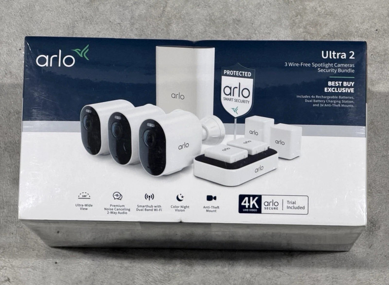 Arlo Ultra 2 Security Bundle 3x Wireless 4K Spotlight Cameras Base Station NEW🟢