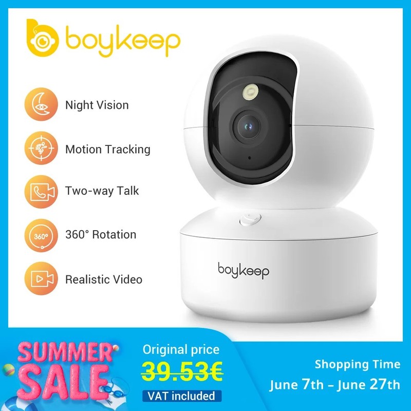 Boykeep Pet Dog Camera 2K WiFi 360° Pan Tilt, 2-Way Audio, Night Vision