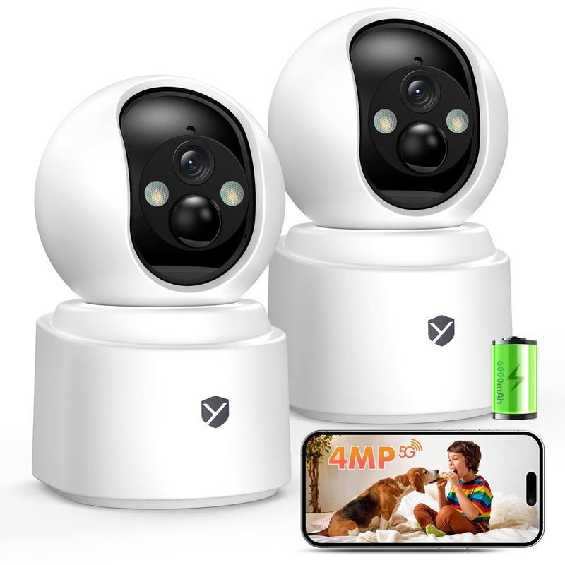 Battery Powered Indoor Wireless 2 Pack, PTZ Pet with 6000mAh Rechargeable, Du…